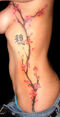 Cherry Blossom And Kanji Tattoo Pic